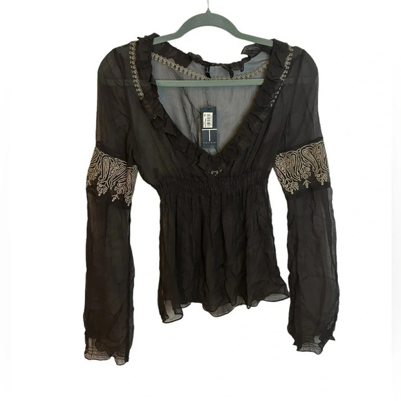 NWT T TAHARI SUNFLOWER SILK BOHO BLOUSE - Picture 1 of 5